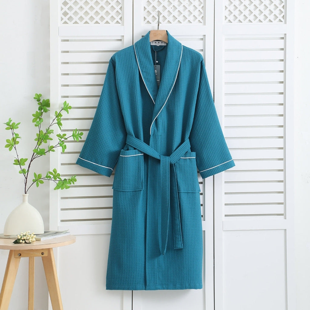 Plush Waffle Weave Bathrobe | Cozy Home and Lounge Use Blue