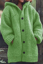 Women’s Hooded Oversized Knit Cardigan with Pockets Green