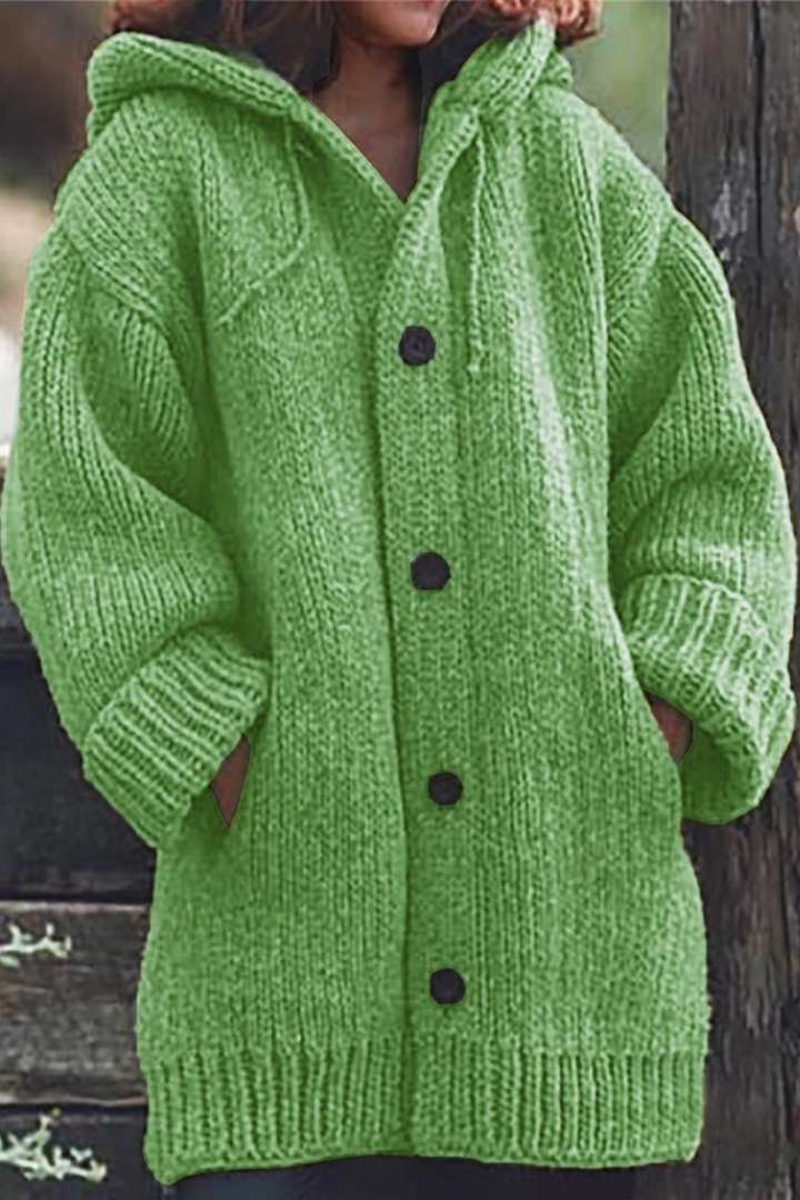 Women’s Hooded Oversized Knit Cardigan with Pockets Green