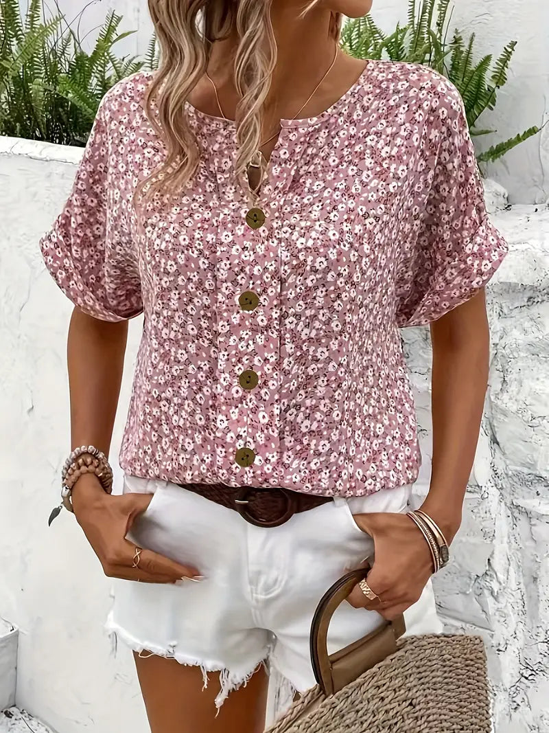 Women’s Chic Floral Summer Print Blouse – Casual Everyday Top