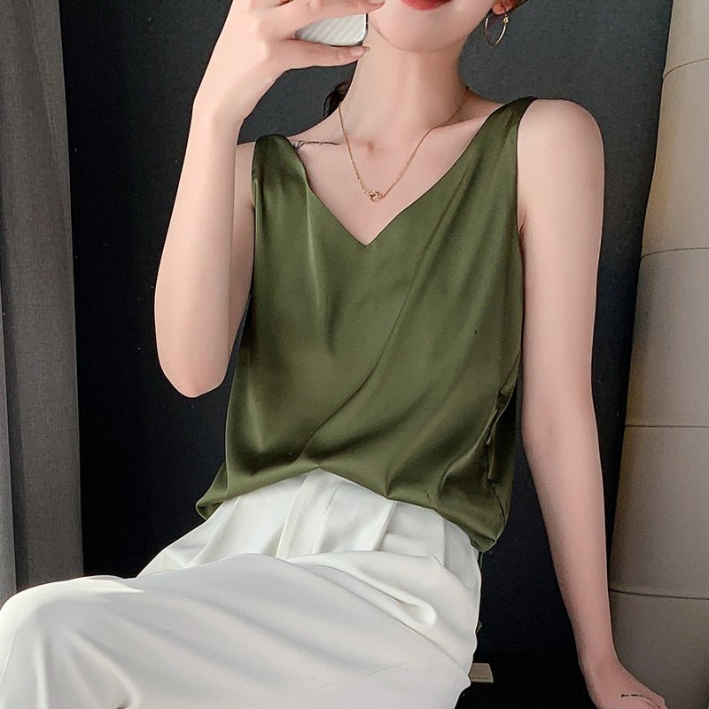 Women’s Elegant Camisole Blouse with Adjustable Straps Yellow Green