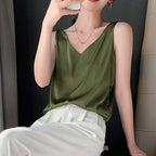 Women’s Elegant Camisole Blouse with Adjustable Straps Yellow Green