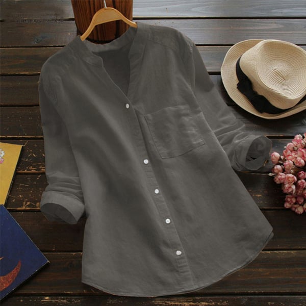 Women’s Relaxed Fit Button Shirt Blouse for Summer Styling Gray