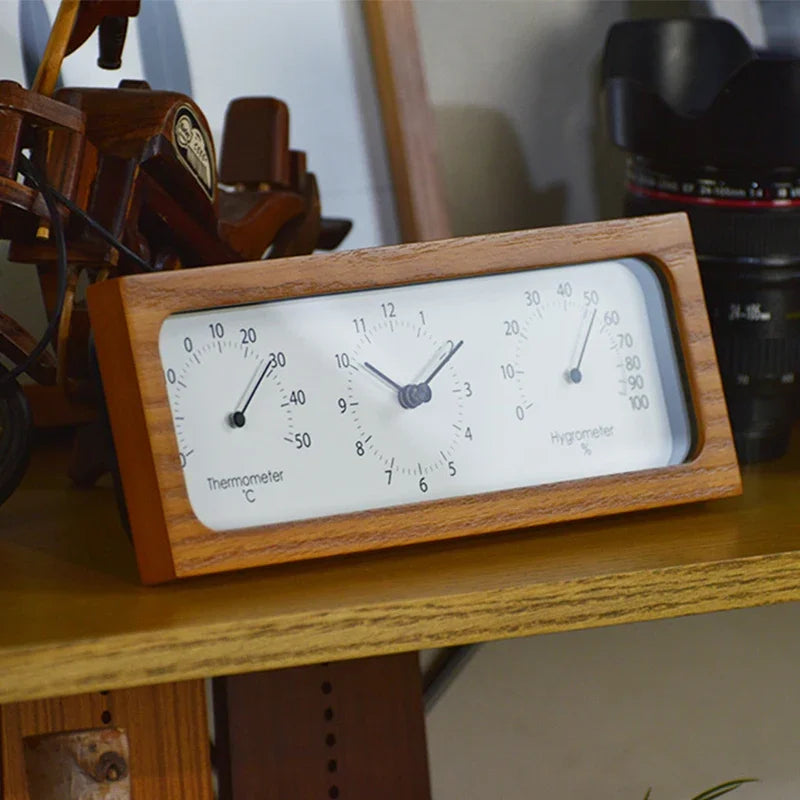Smart Wooden Table Clock | Digital Time Temp Humidity Indoor