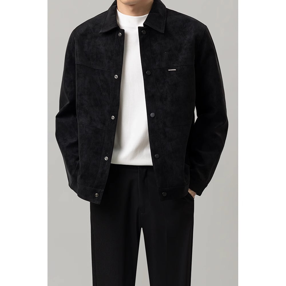 Men’s Versatile Button-Down Shirt Jacket with Pockets Black