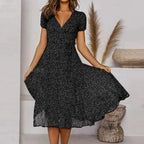 Women’s Elegant Midi Dress with Short Sleeves Black