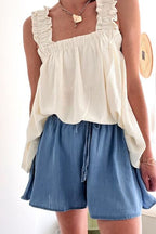 Women’s Wide-Leg Denim Shorts with Elastic Waistband