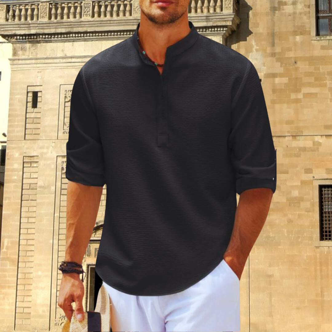 Men’s Elegant Up Collar Shirt for Effortless Sophistication Black