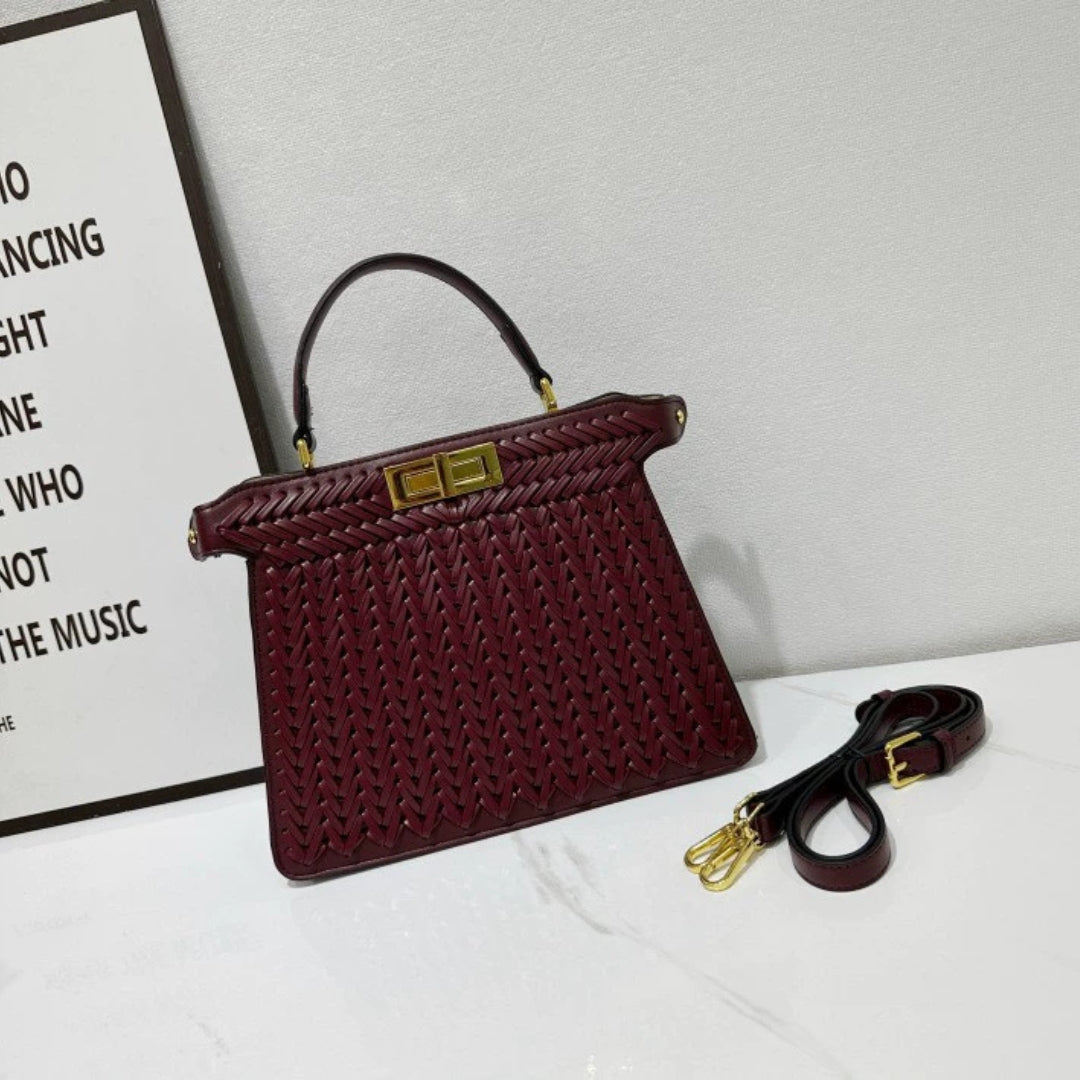 Alia | Women’s Woven Leather Handbag | With Crossbody Strap Burgundy
