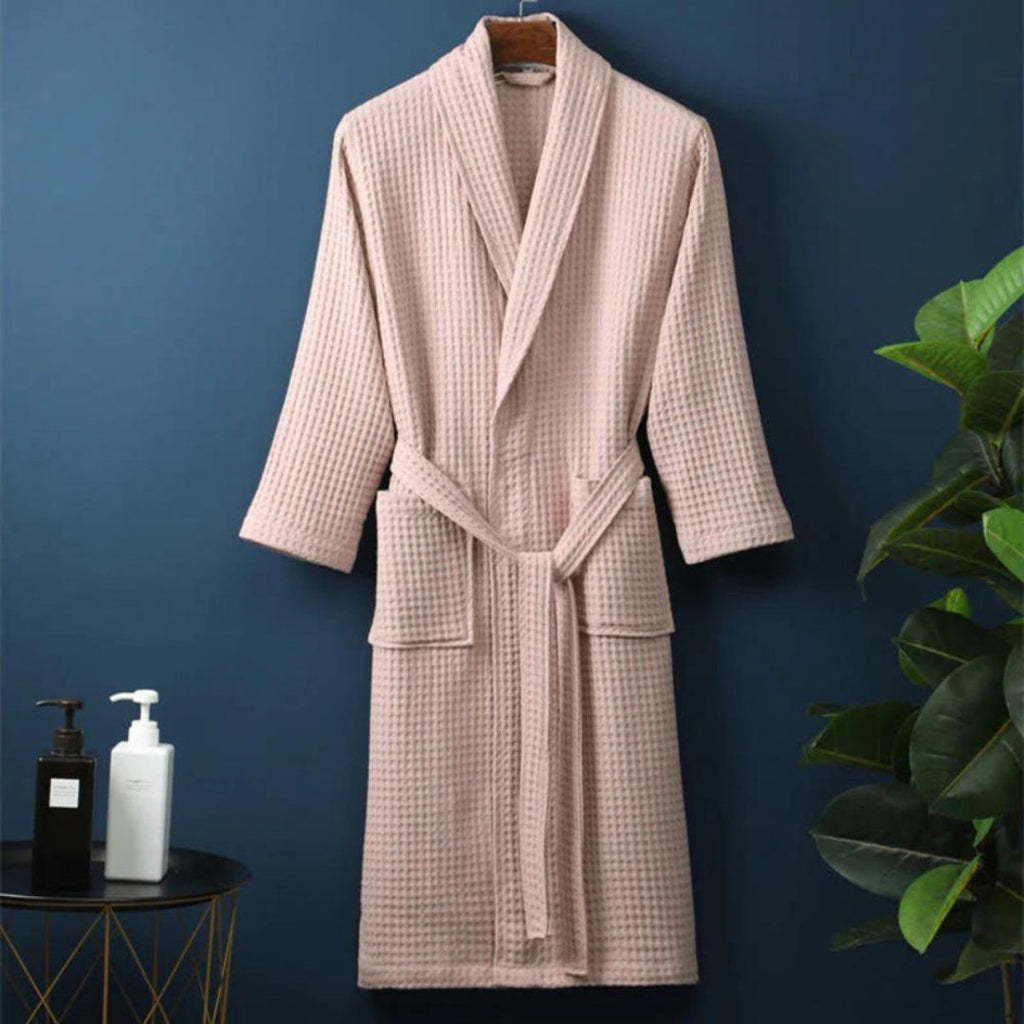 Elegant Waffle Bathrobe with V-Neck Cut for Spa-Like Comfort Pink