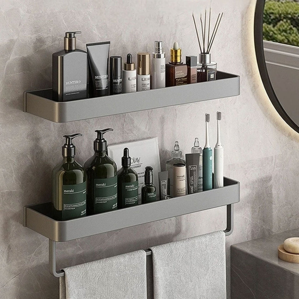 Modern Slim Wall Shelf with Adhesive Mount and Towel Bar