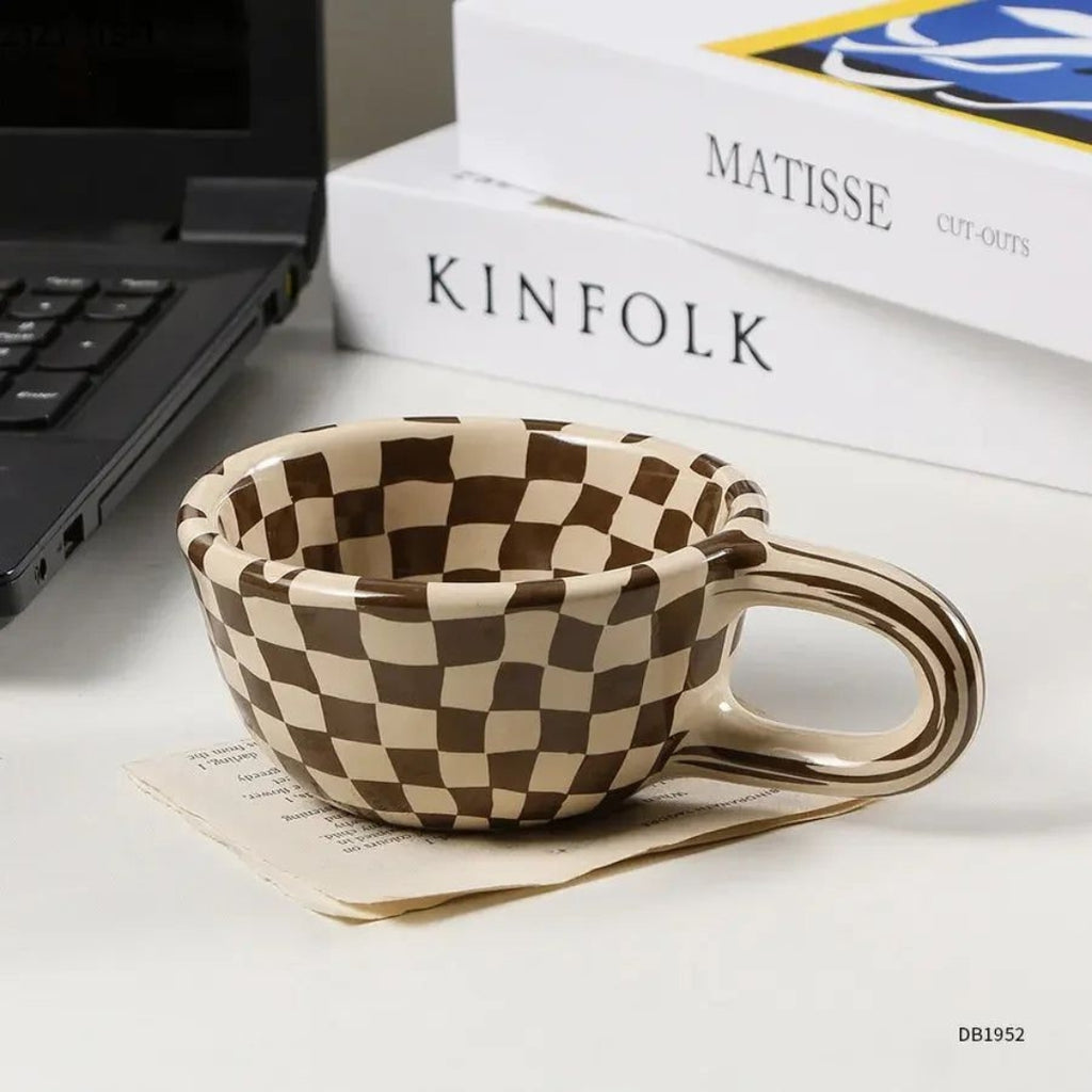 Graphic Checkered Ceramic Mug 200ml Daily Use Cup Checkered