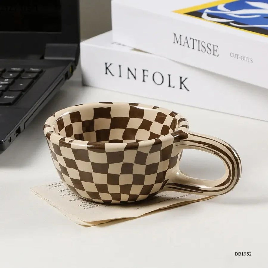 Graphic Checkered Ceramic Mug 200ml Daily Use Cup Checkered