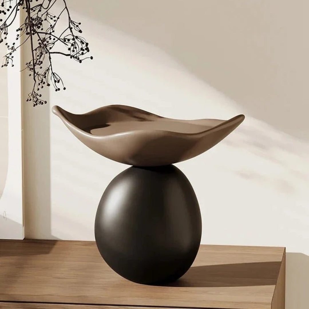 Artistic Asymmetrical Resin Sculptural Bowl for Kitchen Brown