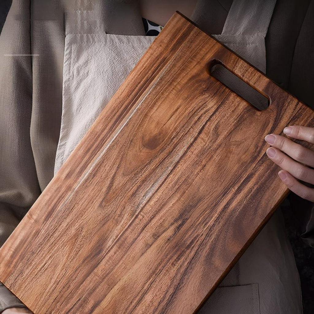 Minimal Solid Wood Cutting Board with Handle for Easy Prep Large (38.5x25x1.5cm)