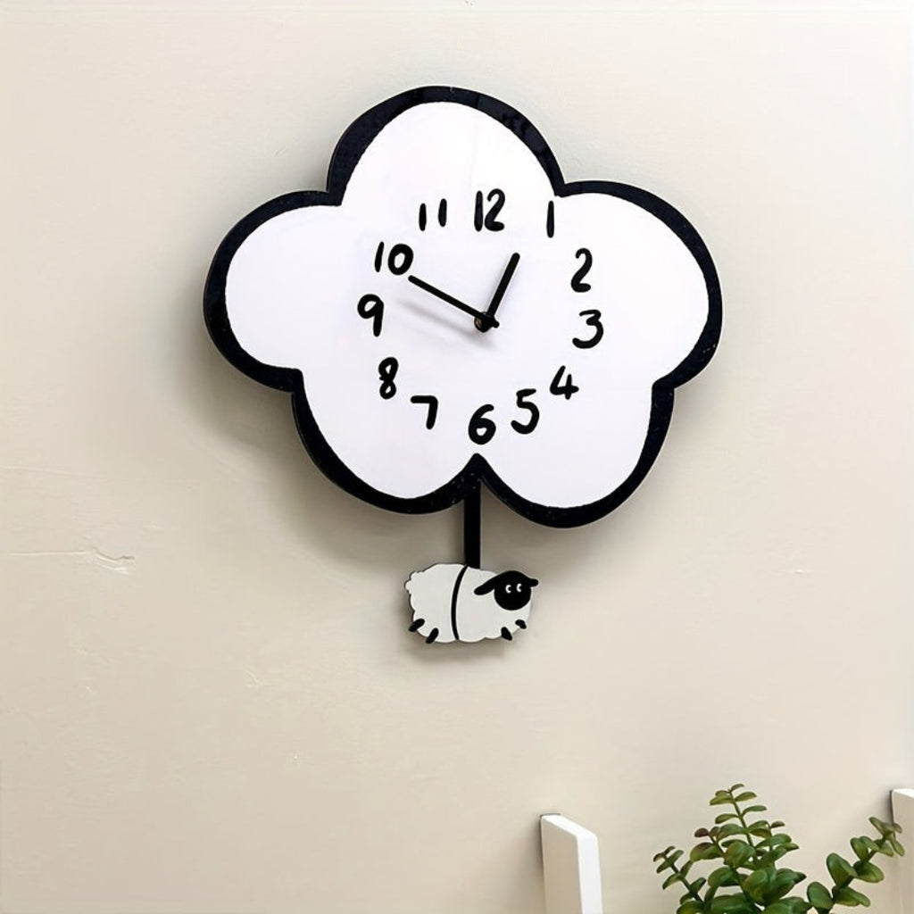 Whimsical Cartoon Wall Clock with Swinging Sheep | Fun Decor