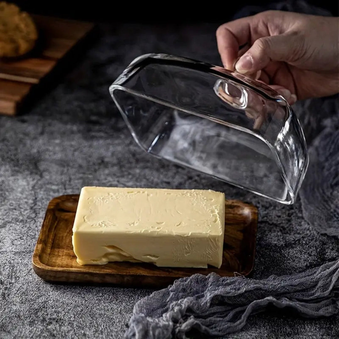 Wooden Glass Butter Dish | Modern Table Presentation Style