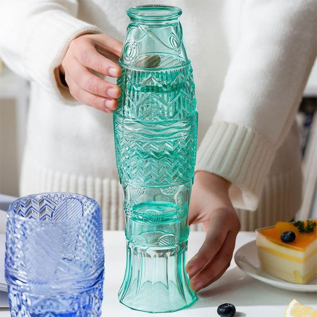 Playful Koi Fish Stackable Drinking Glasses Set of Four