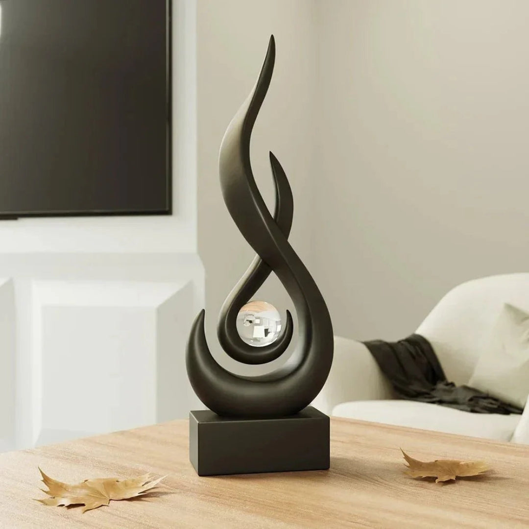 Abstract Flame Sculpture Ornament - Creative Ceramic Decor Black