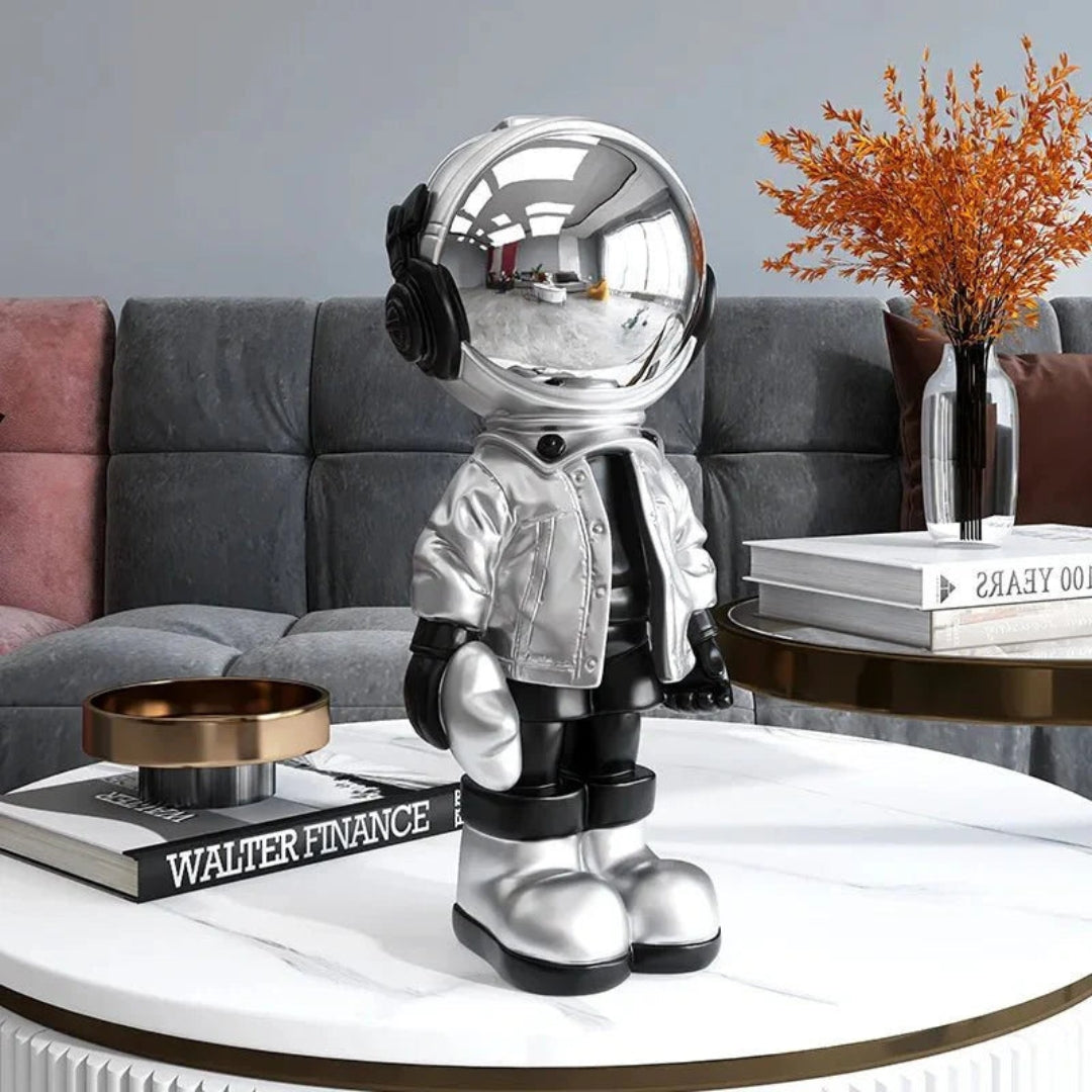 Astronaut Statue | Modern Metallic Accent Home Decor Piece Silver