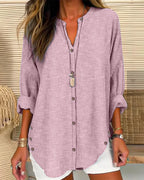 Women’s Relaxed Striped Button Blouse – Casual Summer Top Light Pink