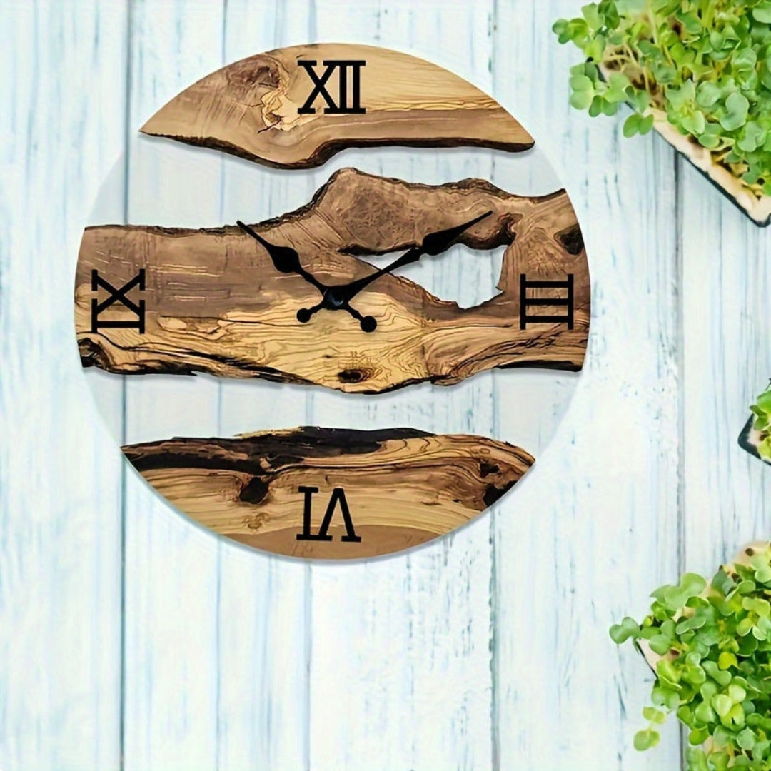 Contemporary Acrylic Wall Clock Showcasing Wood Grain Style