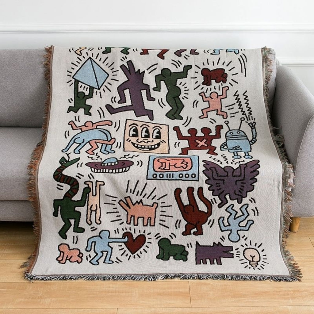 Iconic Keith Haring Jigsaw Throw Blanket for Interior Decor