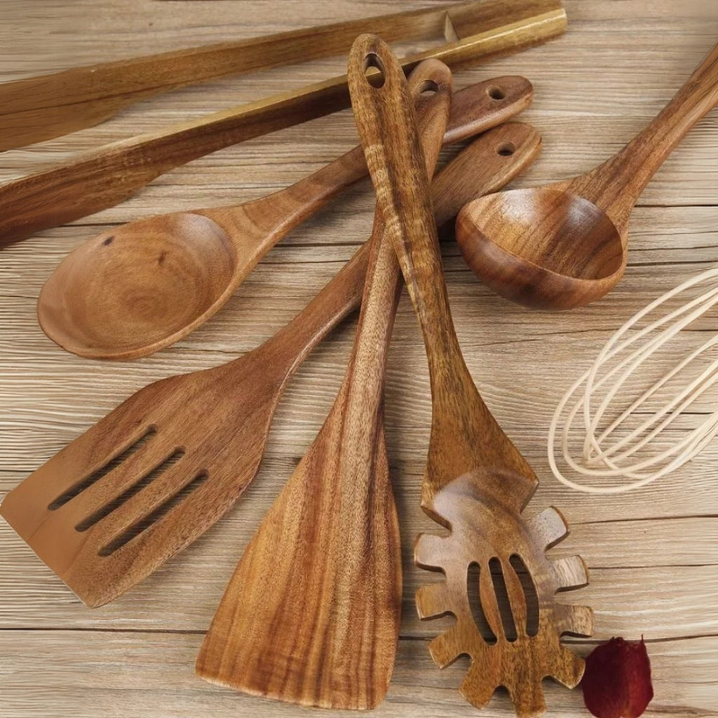 Minimal Wooden Kitchen Utensil Set 7 Piece Home Cooking