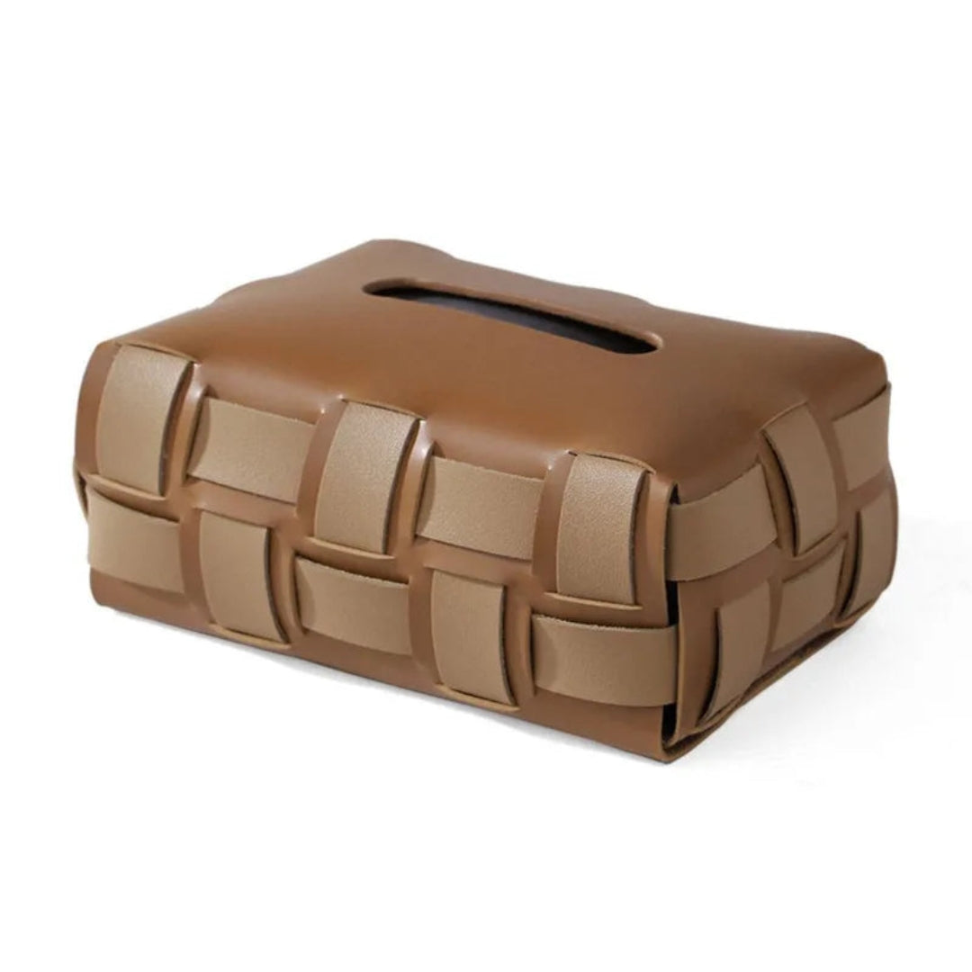 Minimalist Woven Tissue Box Cover | Contemporary Decor Set Brown