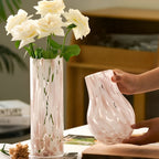 Artistic Pink Marble Effect Glass Vase for Desk Hydroponics