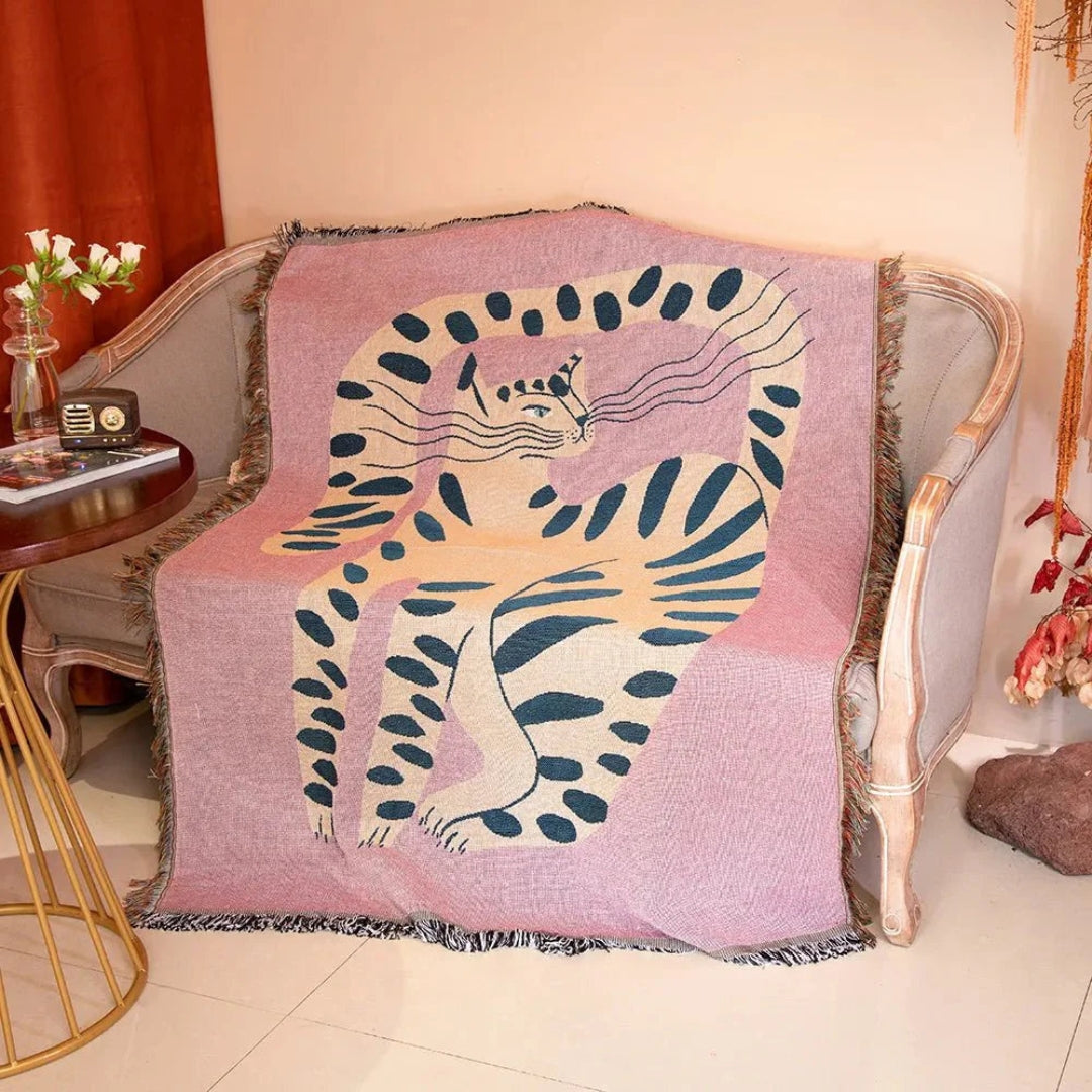 Whimsical Pink Cat Sofa Blanket Accent for Modern Homes Pink 160 x 130cm