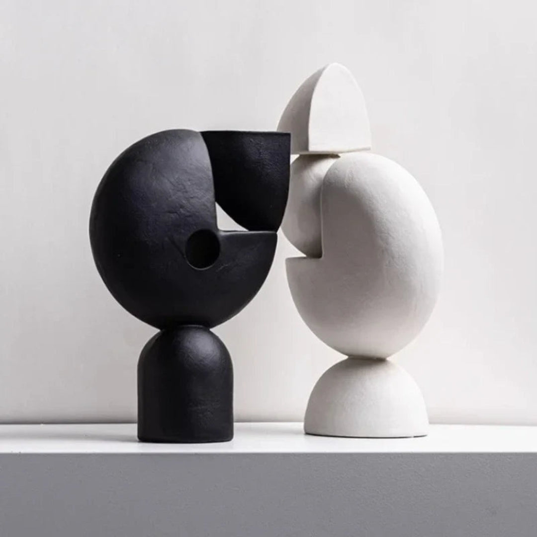 Architectural Geometric Resin Sculpture for Home Display Black and white (set of 2)