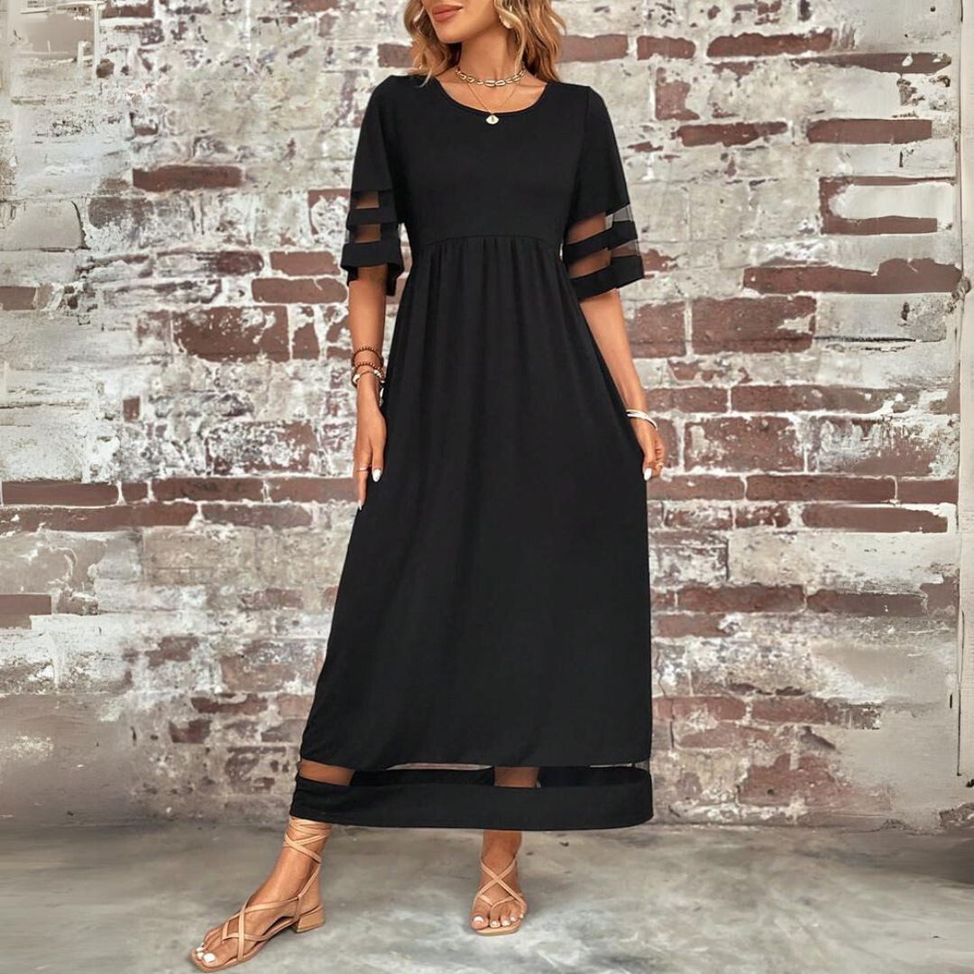 Women’s Elegant Maxi Dress with Statement Sleeves Black