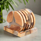 Modern Japanese Wooden Coaster Set for Tabletop Protection Round