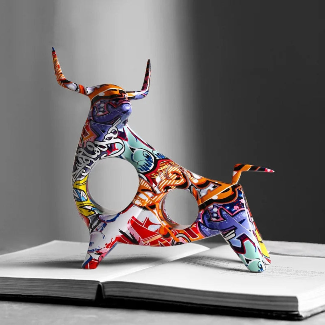 Bold Graffiti Bull Statue as a Modern Design Accent Art Toroh Atlas