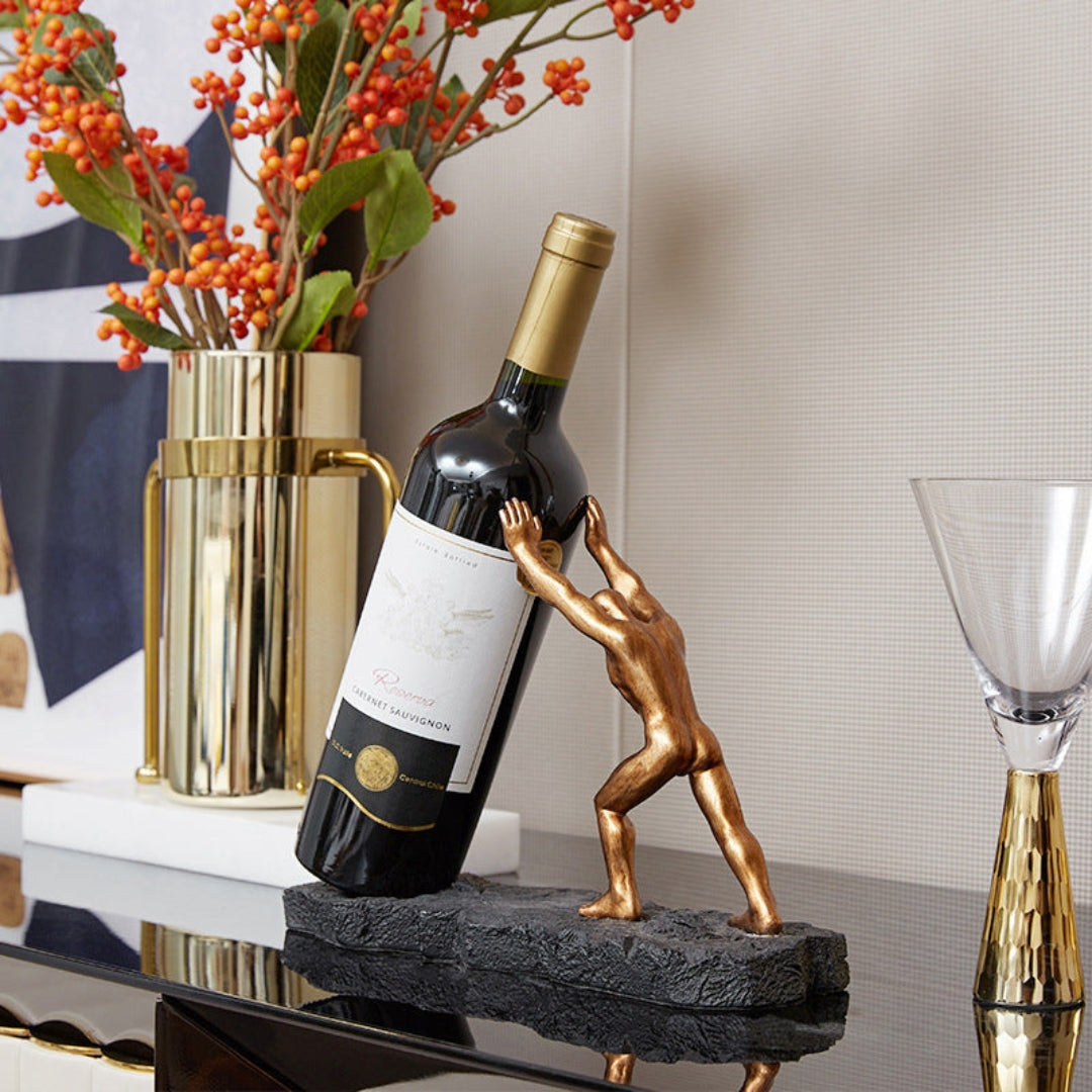 Artistic Sculptural Wine Bottle Holder as Home Decor Accent