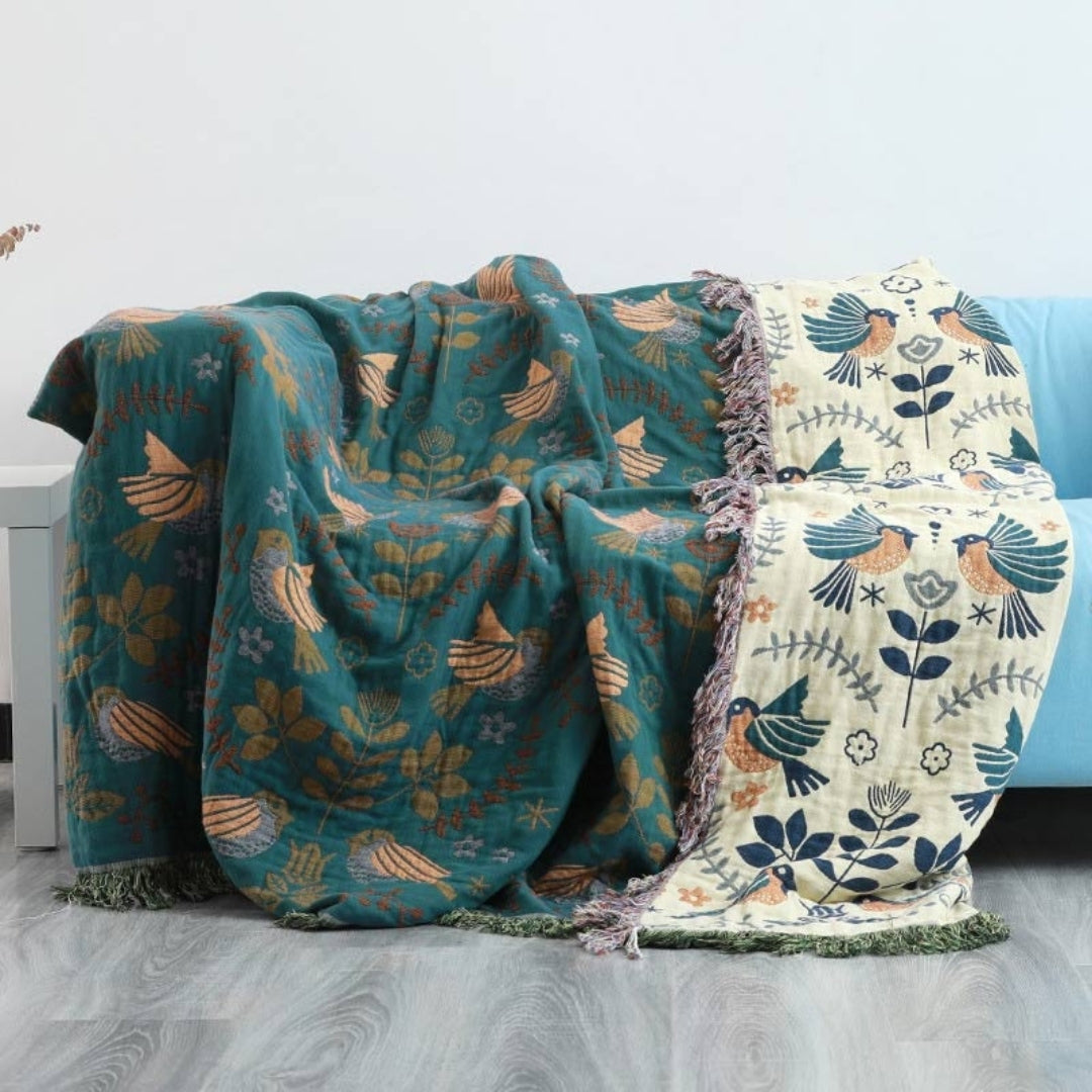 Scandinavian Reversible Throw | Nordic Bird Pattern Style 230X250cm