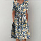 Women’s Casual Midi Dress with Floral Print and Pockets Light Blue Floral Print
