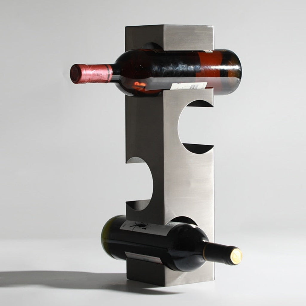 Contemporary Metal Wine Rack Display for Four Bottles Home Silver Tower