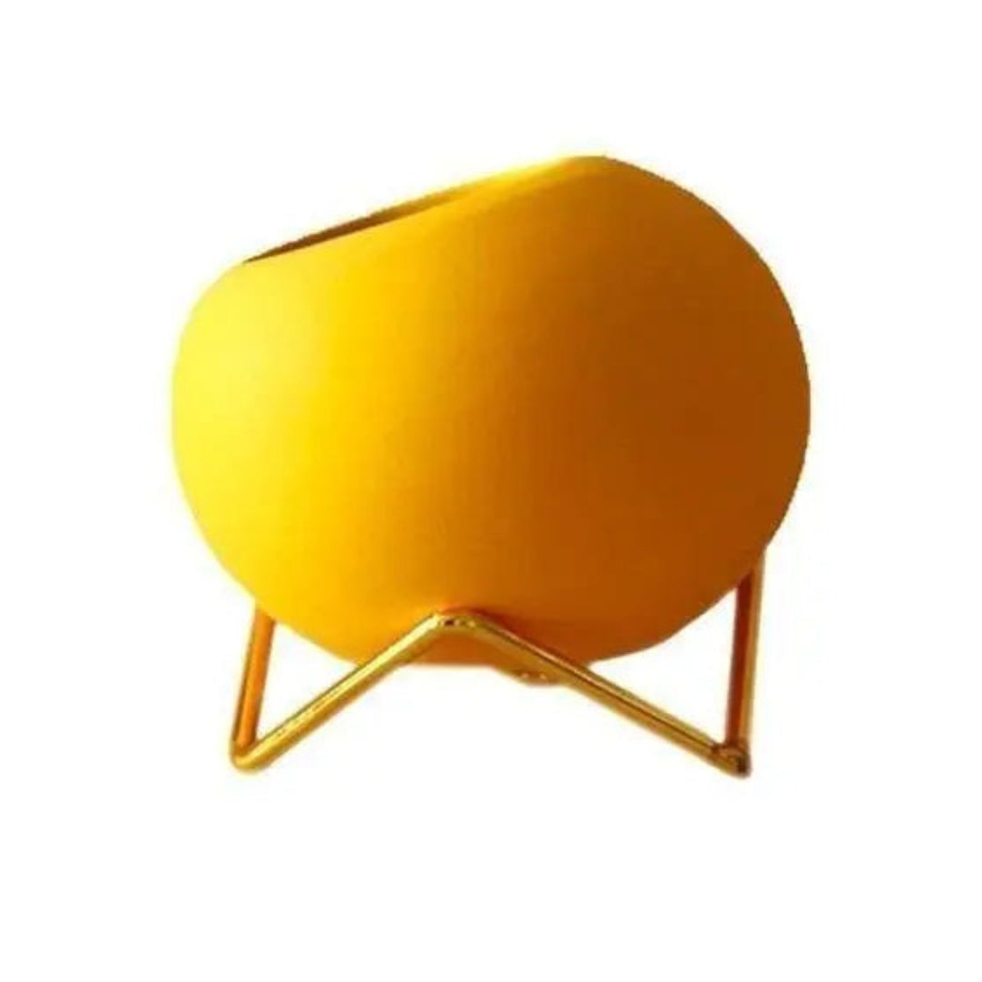 Modern Ceramic Plant Pot with Stand | Stylish Display Accent Yellow