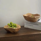 Rustic Carved Wood Fruit Bowl for Home Table Styling Decor