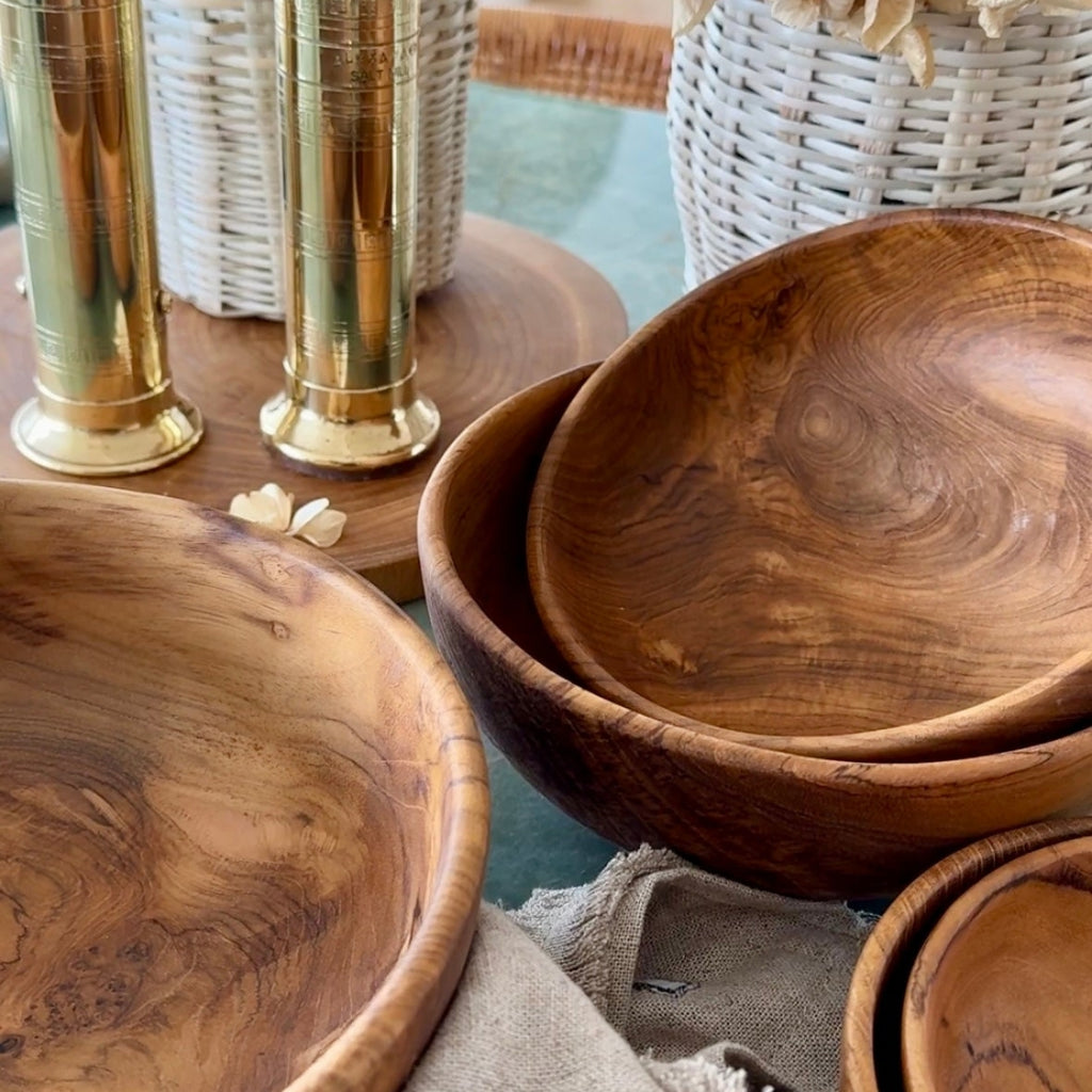 Artisan Nesting Wooden Bowl Collection | 5 Piece Set Serving