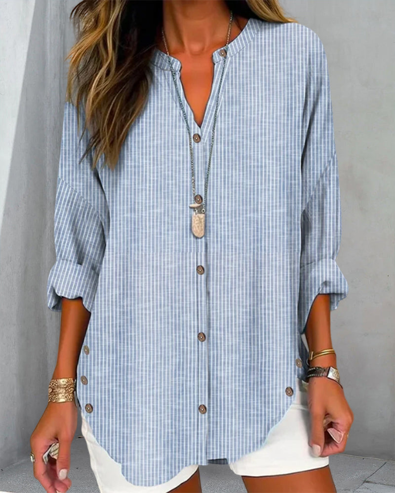 Women’s Relaxed Striped Button Blouse – Casual Summer Top