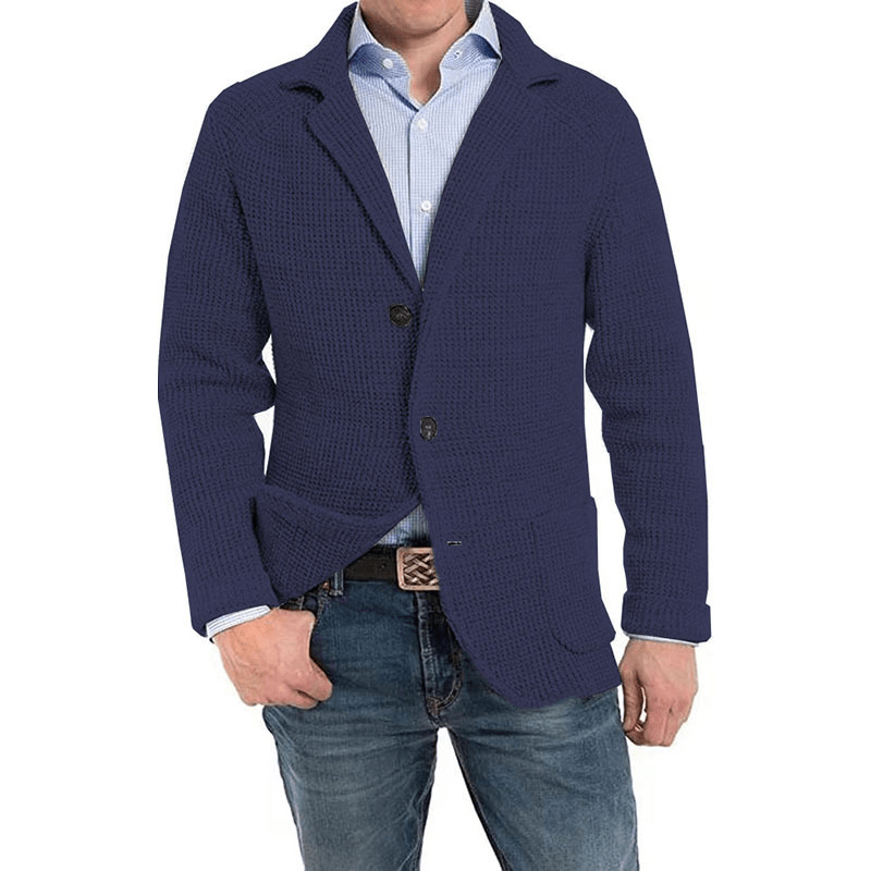 Men’s Warm Knit Cardigan - Classic Regular Fit Outerwear Blue