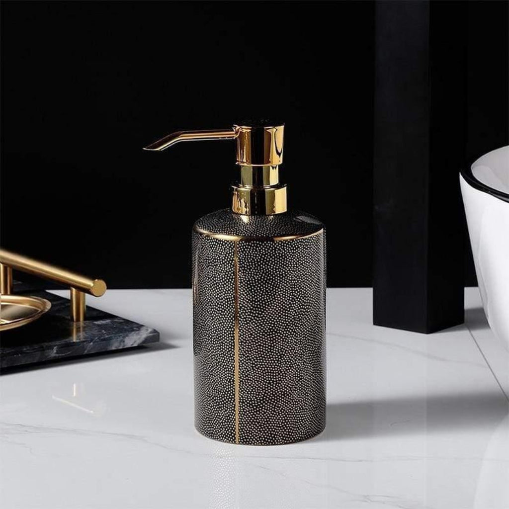 Luxe Ceramic Bathroom Set | Golden Accent Accessories Kit Soap dispenser black