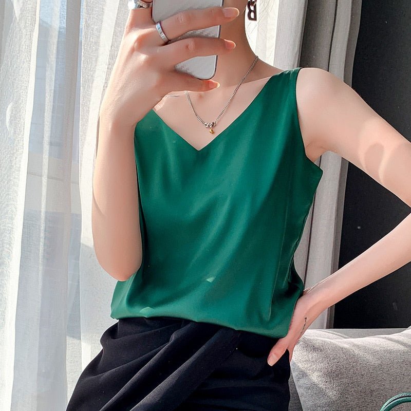 Women’s Elegant Camisole Blouse with Adjustable Straps Green