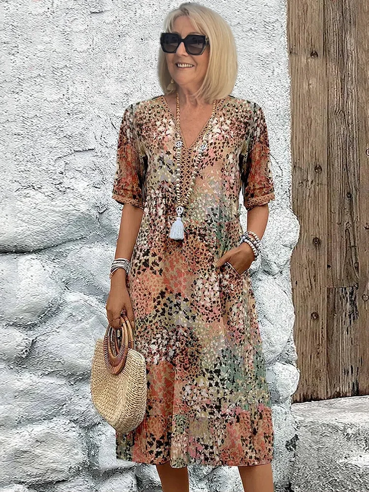 Women’s Relaxed Floral Print Dress Beige