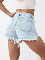 Women’s Used-Look Denim Shorts with Raw Hem