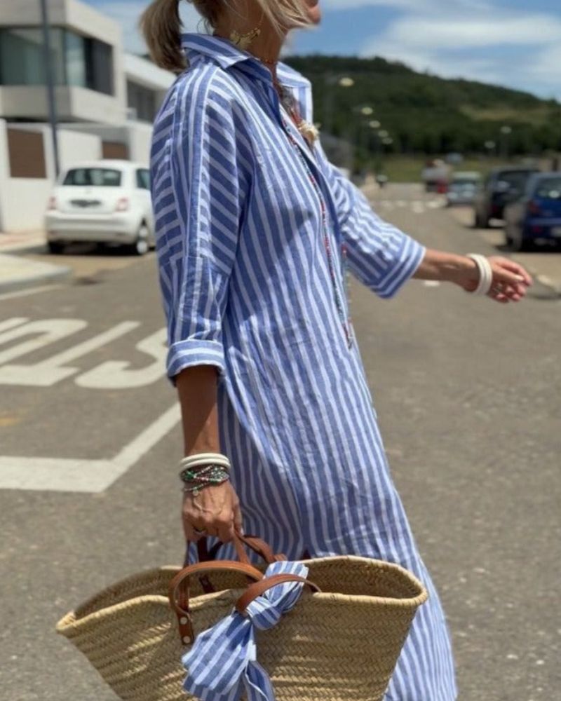 Women’s Timeless Striped Summer Shirt Dress Blue
