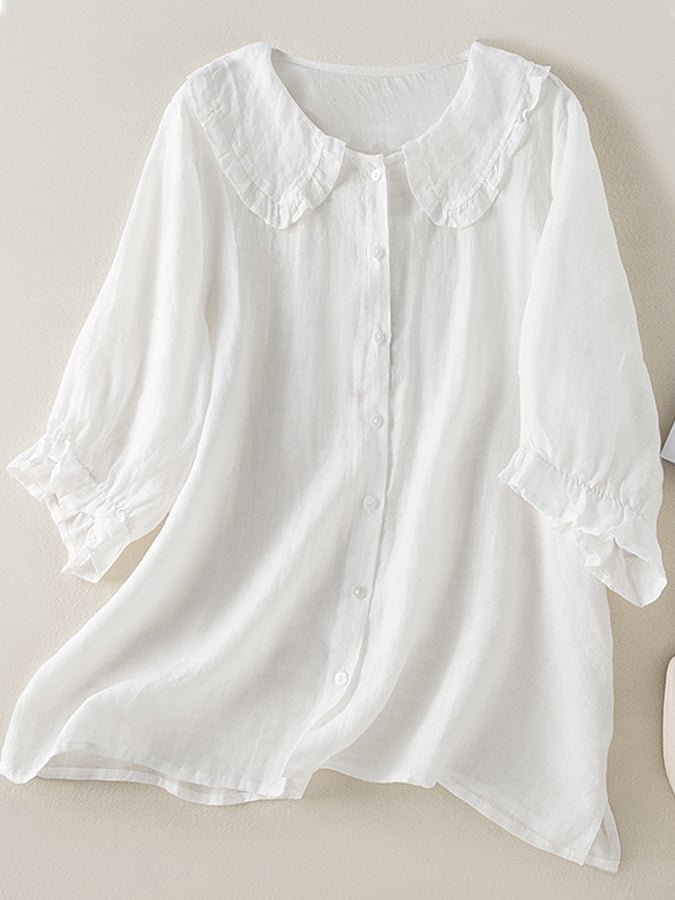 Women’s Playful Loose Ruffled Neck Shirt White